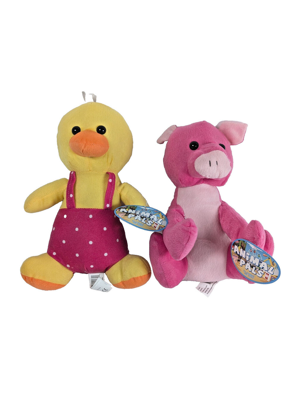 Set of 2 Kellytoy Animal Pals Plush Toys Yellow Duck Pink Pig New With Tags 12in
